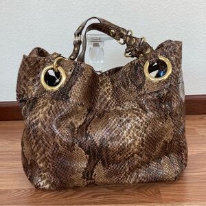 Steve Madden Steven Snakeskin Hobo Bag Reptile Animal Print Large Brown PU Purse